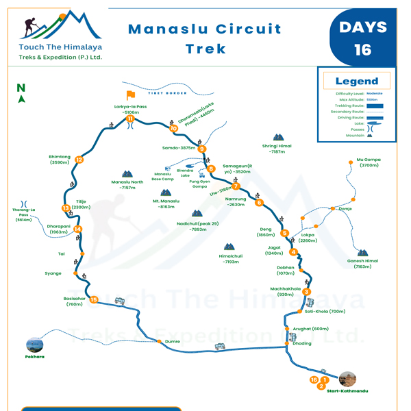 Manaslu Circuit Trek Map - Detailed Route